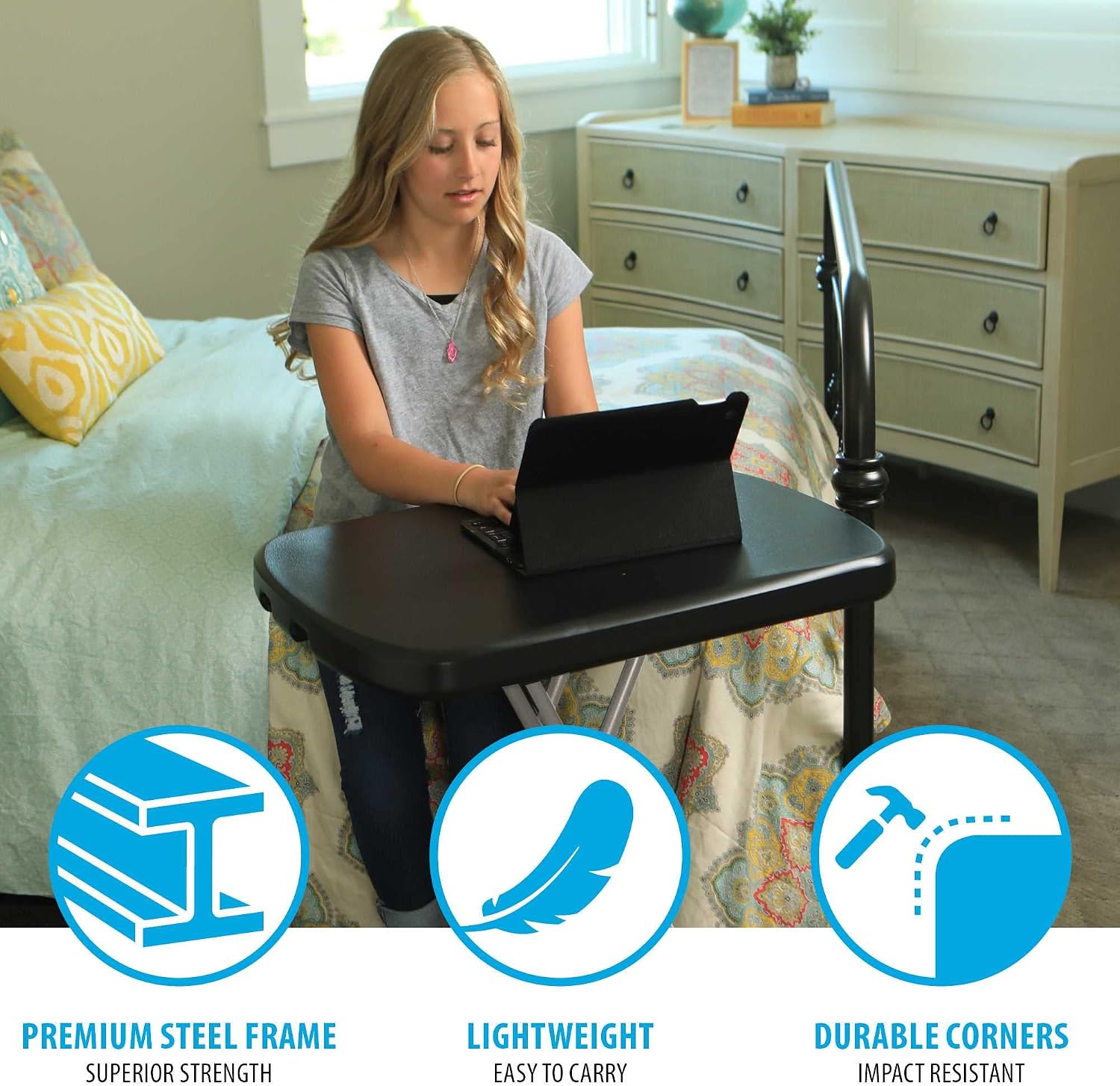 LIFETIME 80251 Adjustable Folding Laptop Table TV Tray, 26 Inch, White Granite