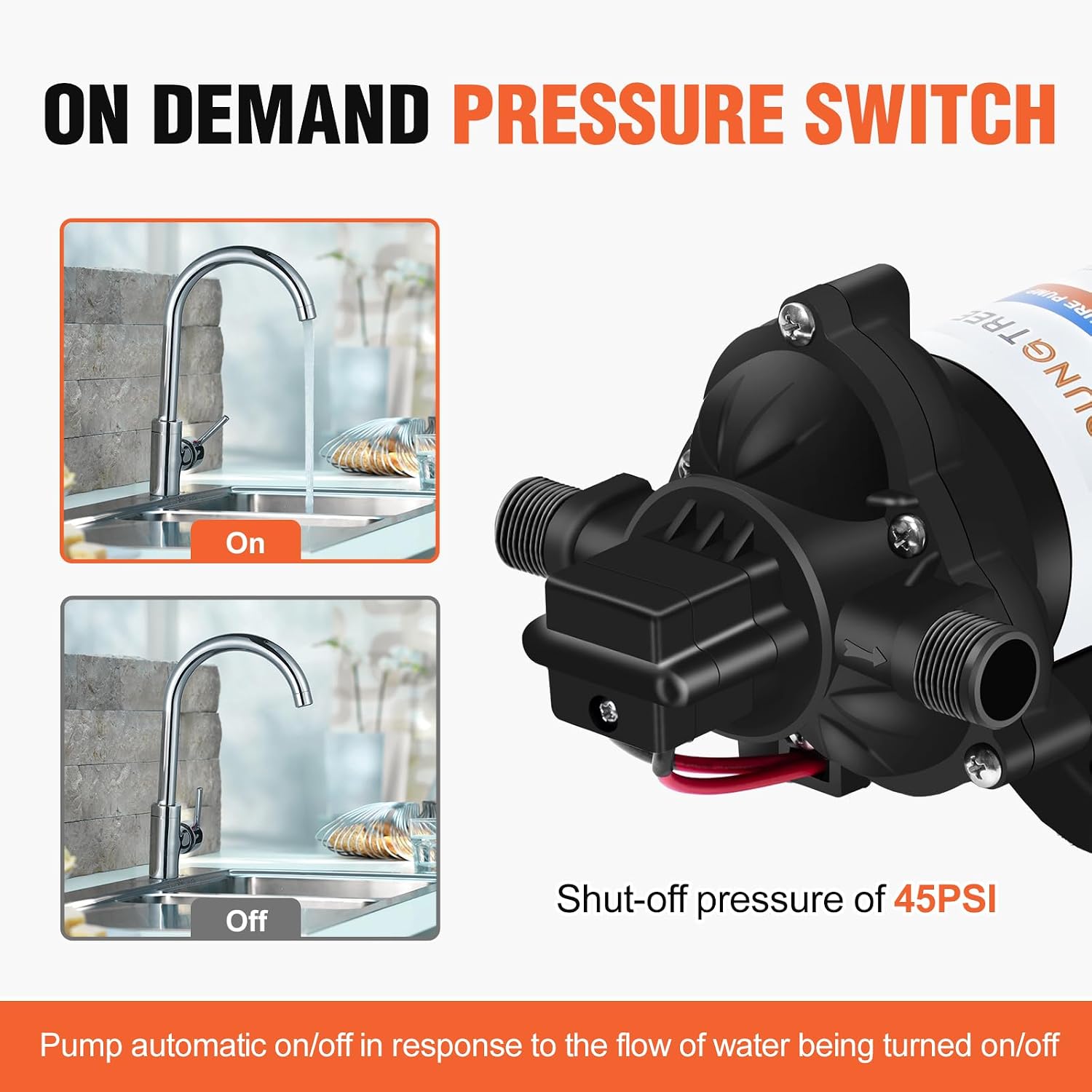 YOUNGTREE 55-Series 110V AC Fresh Water Diaphragm Pump 7GPM 70PSI 110volt 5-Chamber Water Pressure Washdown Pump On Demand with Pressure Switch for Irrigating, Home, Sprinkler, RV, Marine