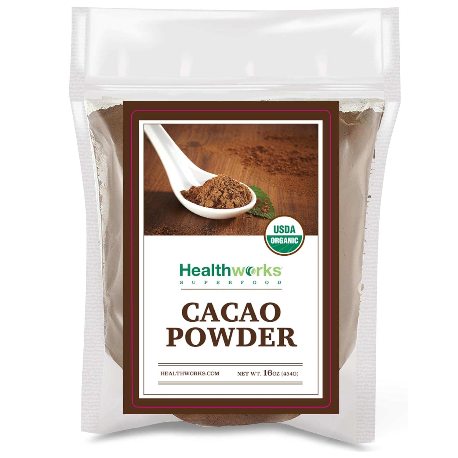Healthworks Superfoods Organic Cacao Powder 1 lb Unsweetened Vegan Non-GMO | Organic, Unsweetened, Antioxidant, Magnesium, Non-GMO, Vegan, Keto, For Baking, For Smoothies, For Hot Chocolate, Paleo