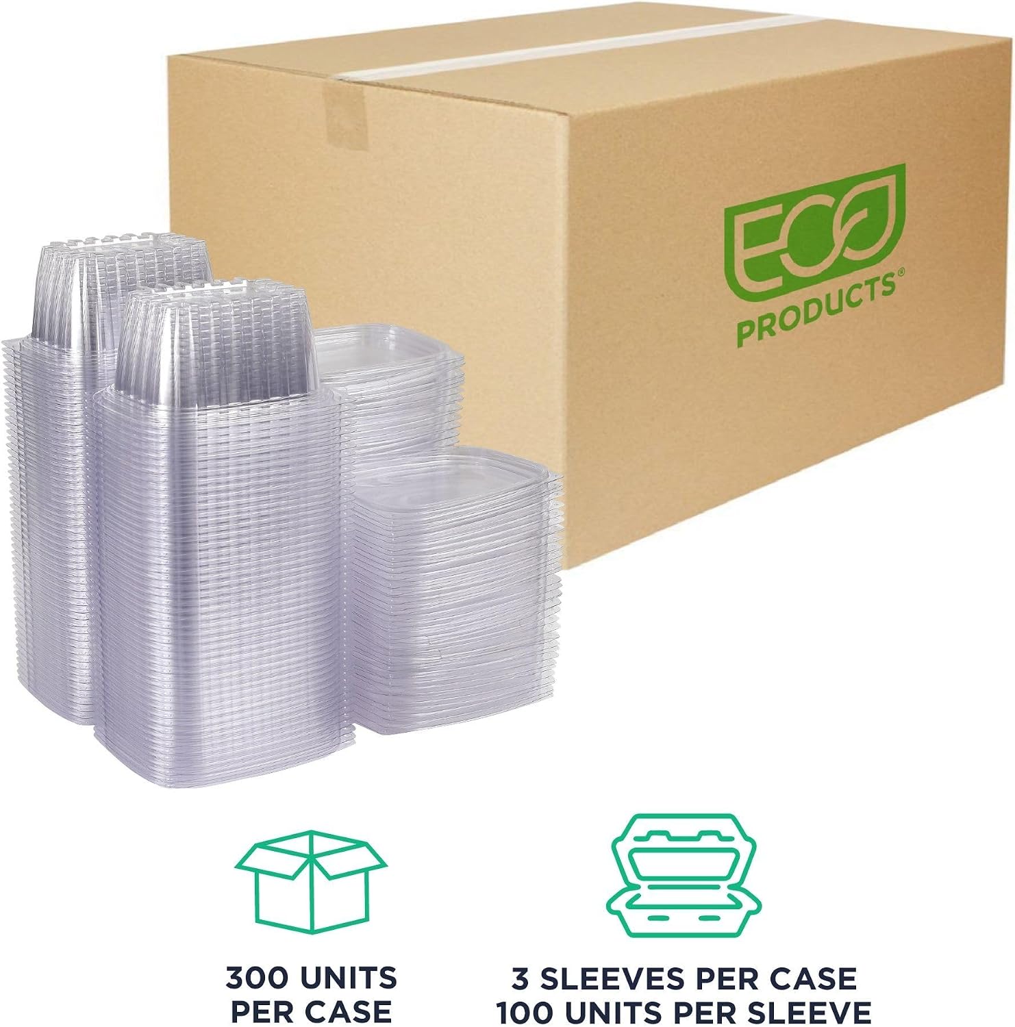 Eco-Products EPRC32 Renewable & Compostable Rectangular Deli Containers - 32oz., 50 Per Pack (Case of 4 Packs), clear
