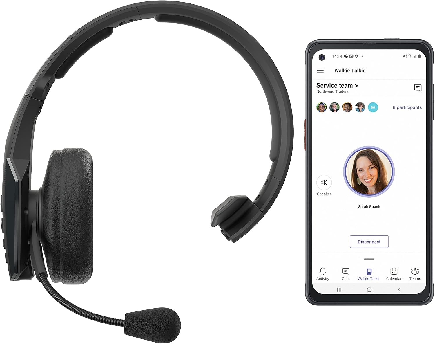 BlueParrott C300-XT MS Noise Cancelling Bluetooth Headset–Hands-Free Wireless Headset Programmed with Access to Microsoft Teams Walkie Talkie