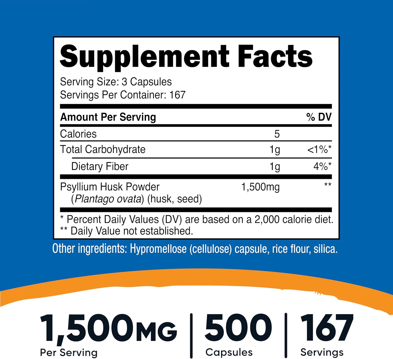 Nutricost Psyllium Husk 1500mg, 500 Capsules, Gluten Free, GMO-Free