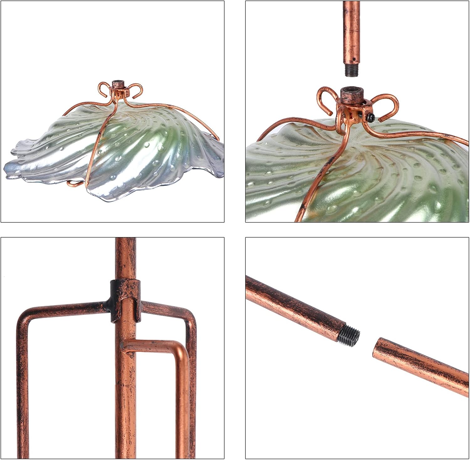 26" Glass Bird Bath, Outdoor Birdbath Bird Feeder Green Flower Metal Stake