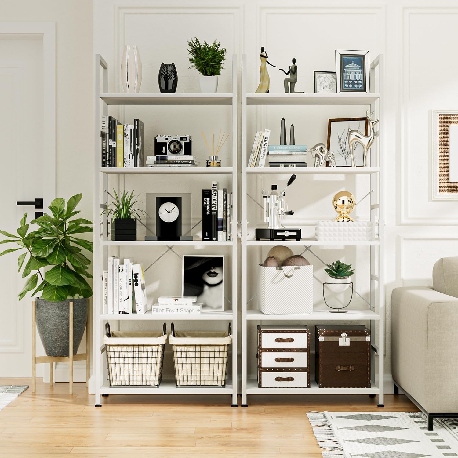 NUMENN 5 Tier Bookshelf, Tall Freestanding Open Storage Bookcase, Vintage