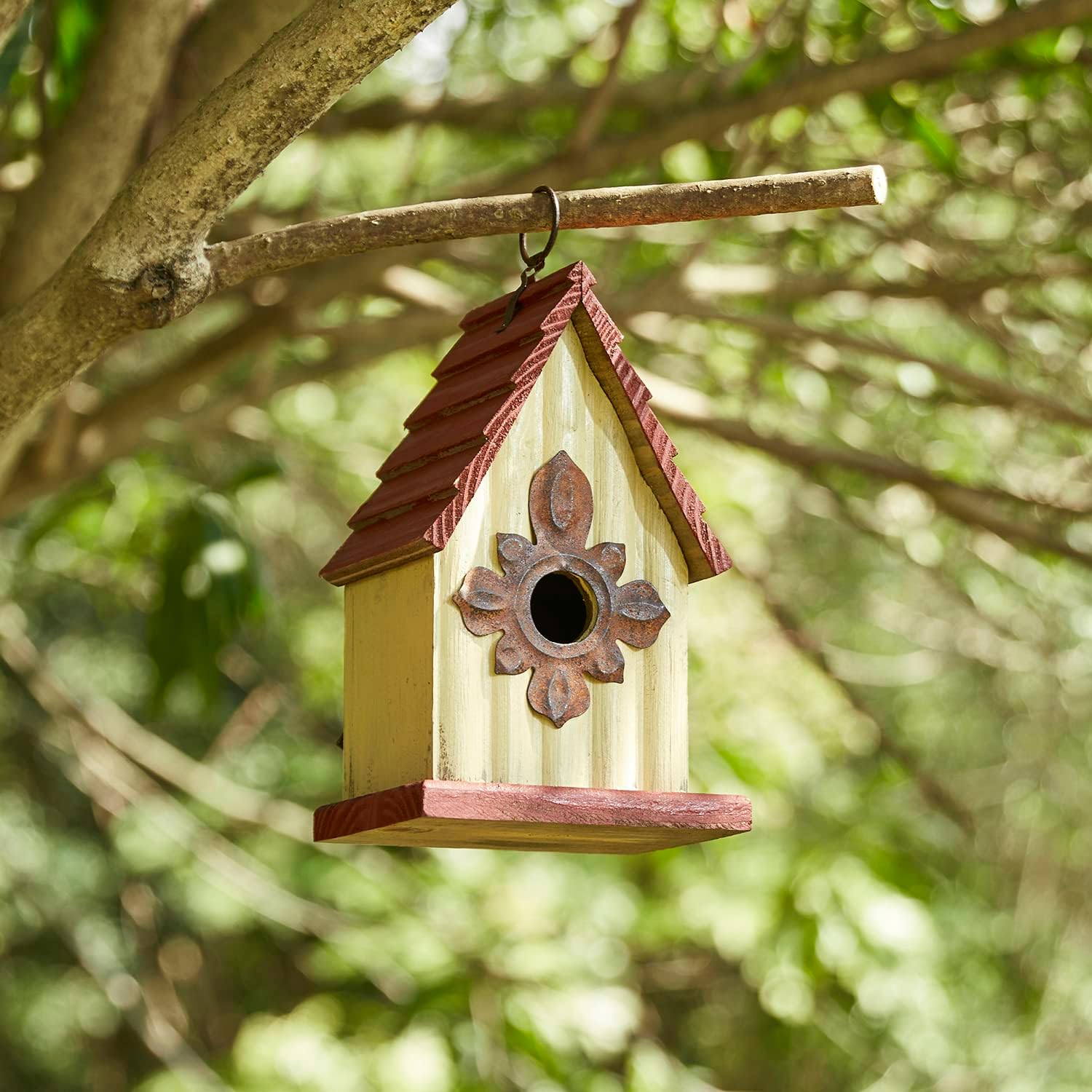 Glitzhome 14" H Hanging Distressed Wooden Church Birdhouse Garden Decor