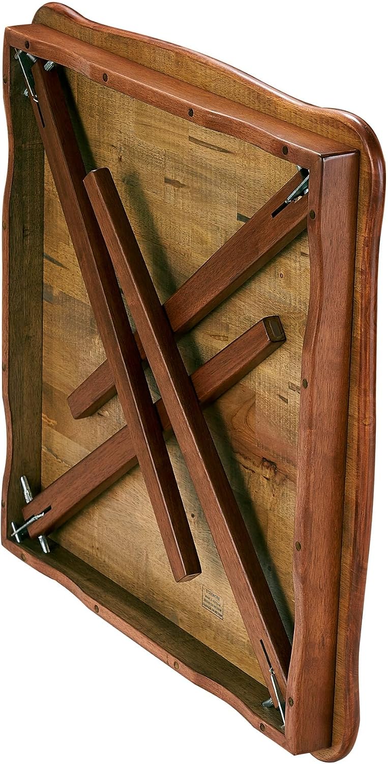 Stakmore Stylish Durable Versatile Square Folding Table, Cherry | Solid Wood Scalloped Edge Compact Traditional Card Table for Home Use