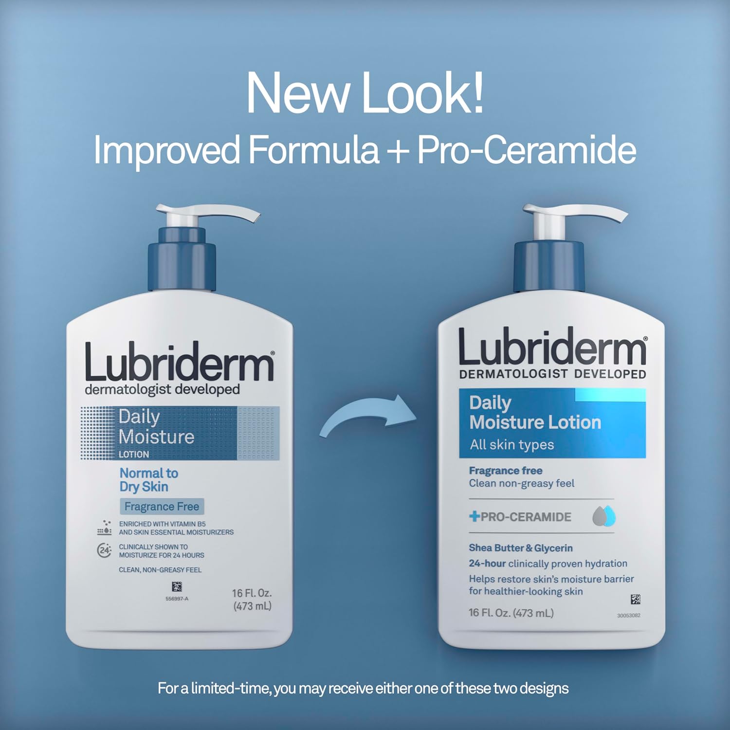 Lubriderm Daily Moisture Body Lotion, Fragrance Free, 16 fl. oz | Hydrating Face, Hand & Body Lotion + Pro-Ceramide for Sensitive Skin, 24-Hour Moisturizer with Shea Butter, Non-Greasy