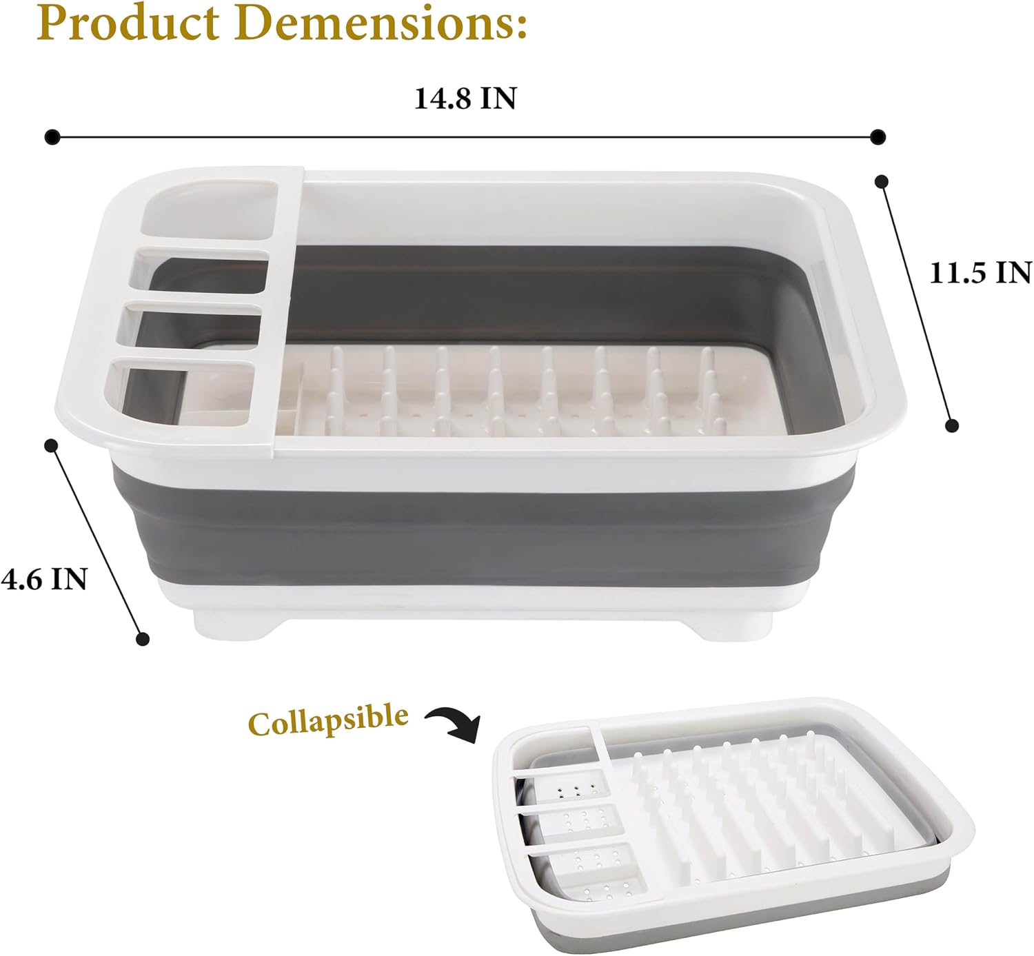 Kitchen Details Collapsible Dish Drying Rack | Space Saver | Aerated Bases Drain Holes | Plates, Bowls