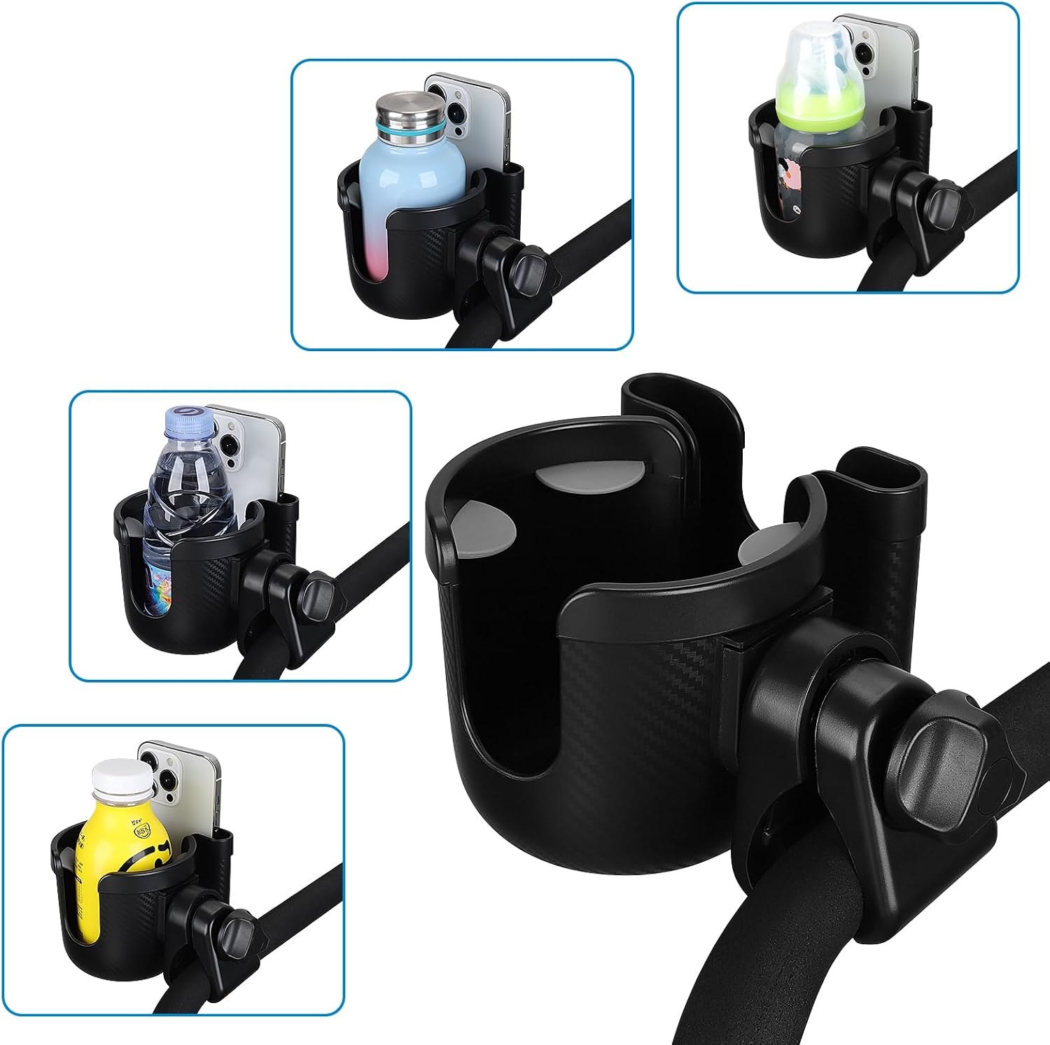 Accmor Stroller Cup Holder with Phone Holder, Bike Cup Holder, Universal Cup Holder for Uppababy Nuna Strollers, 2-in-1 Drinks Holder for Walker