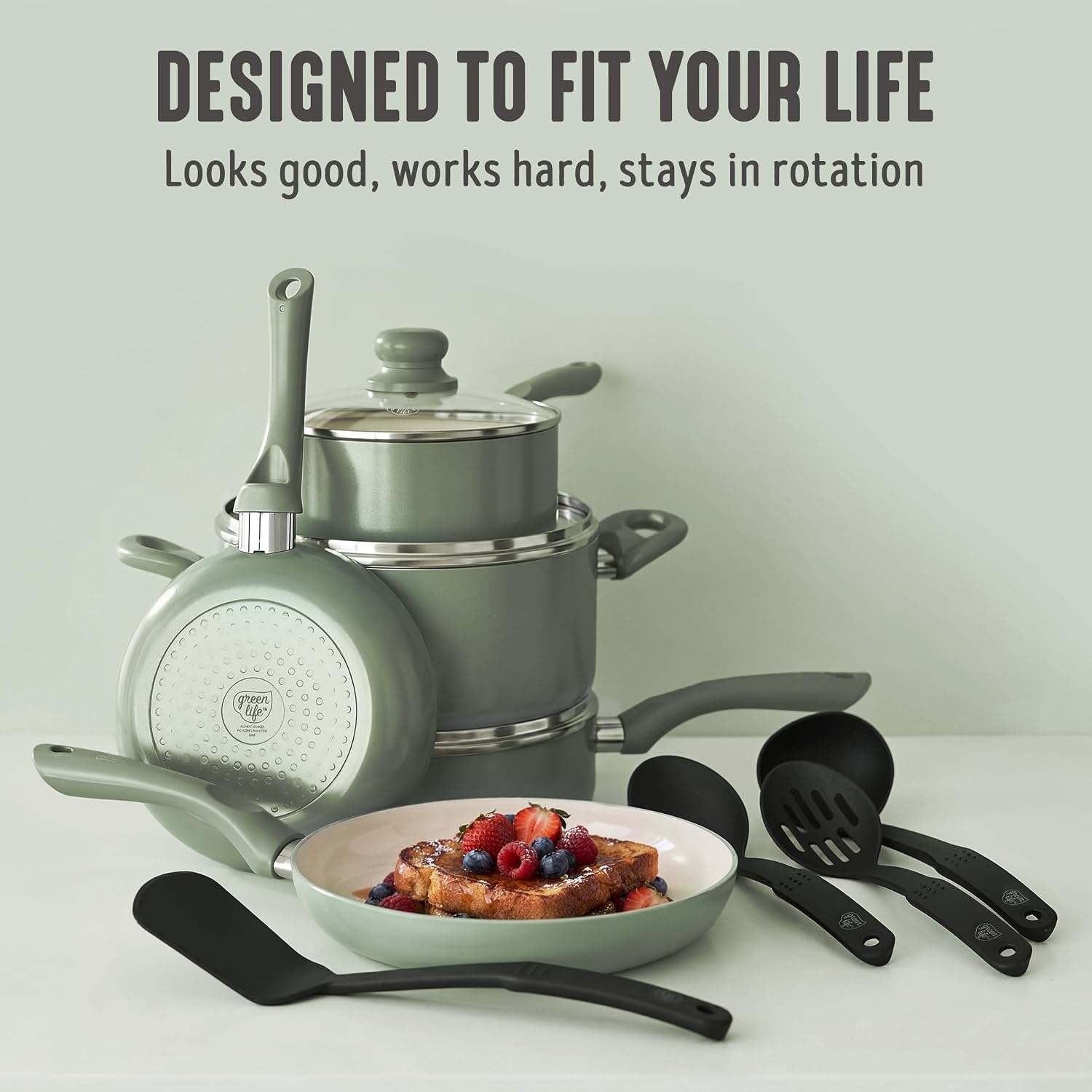 GreenLife 16 Piece Ceramic Nonstick Pots & Pans Cookware Set, Turquoise | PFAS-Free Ceramic Nonstick, Stockpot, Frying Pans, Saucepans, Sauté Pan, Stay-Cool Handles, Dishwasher & Oven Safe up to 350F