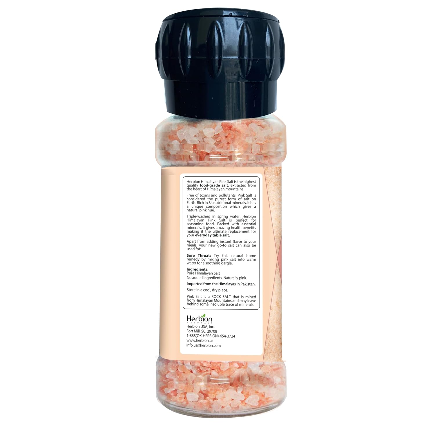 HERBION Naturals Himalayan Pink Salt Jar Fine Grain, GMO Free, Supreme Quality Chemical Free, Vegan, Kosher Certified, Fine Grain All Natural Salt