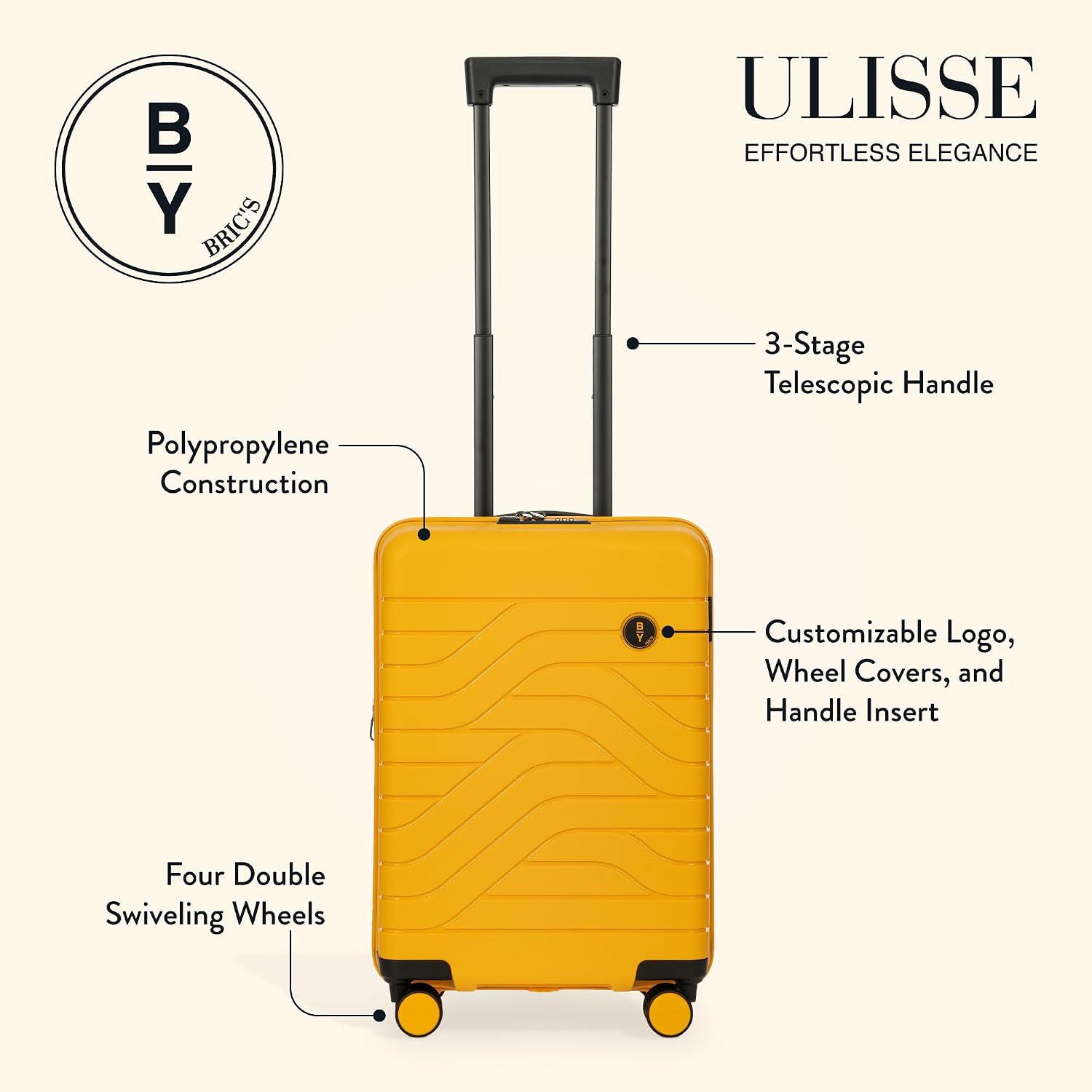 Bric's B|Y Ulisse Checked Luggage with Spinner Wheels – Expandable Lightweighted Hard Shell Suitcase, TSA Combination Lock - Removeable Wash Bag Included - 30 Inch, Mango