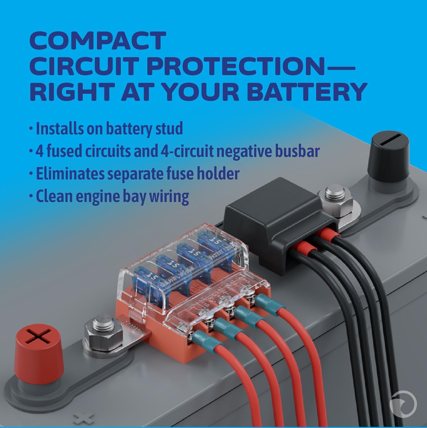 Blue Sea Systems ST Blade Fuse Block 6 Way Circuits with Negative Bus and Cover, 100 Amps, 5025