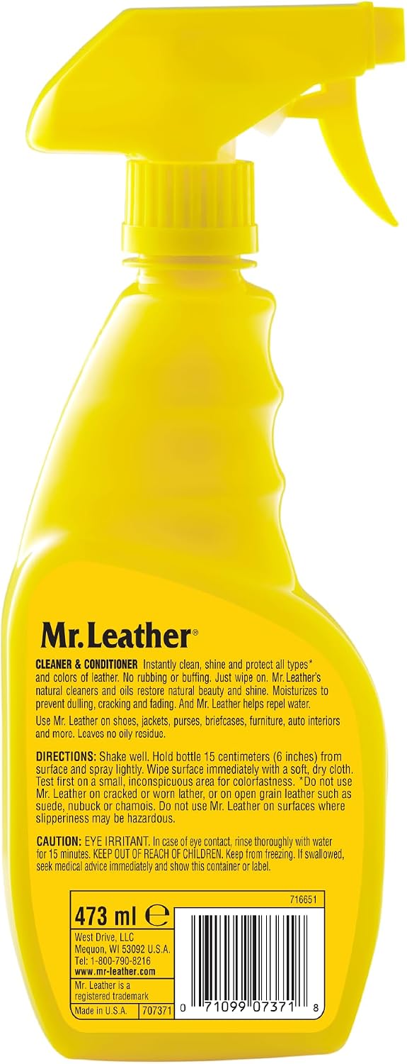 MR. LEATHER Cleaner & Conditioner, Restores & Protects All Leather, 8 oz | Made with Natural Oils, Hydrating & Water-Repelling Cream, Ideal for Leather Furniture, Sofa, Auto Interior, Shoes & Bags