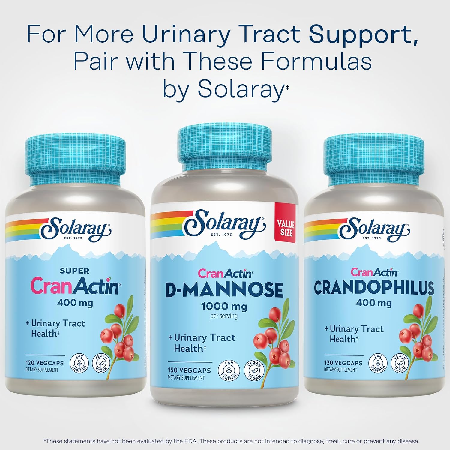 SOLARAY D-Mannose with CranActin Cranberry 400 mg, 60 VegCaps | Urinary Tract & Bladder Support - D-Mannose, CranActin Cranberry & Vitamin C - 30 Servings - Vegan, Lab Verified