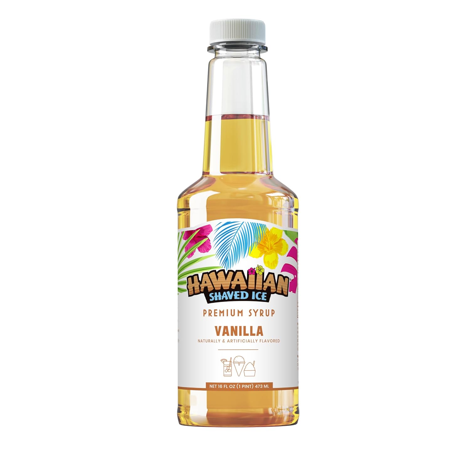 Hawaiian Shaved Ice Blue Raspberry Syrup - Made Nut Soy Dairy Free in the USA - Flavor Fluffy Shaved & Crunchy Snow Cone - Shelf Stable After Opening - Makes 8 Servings - 16 ounces