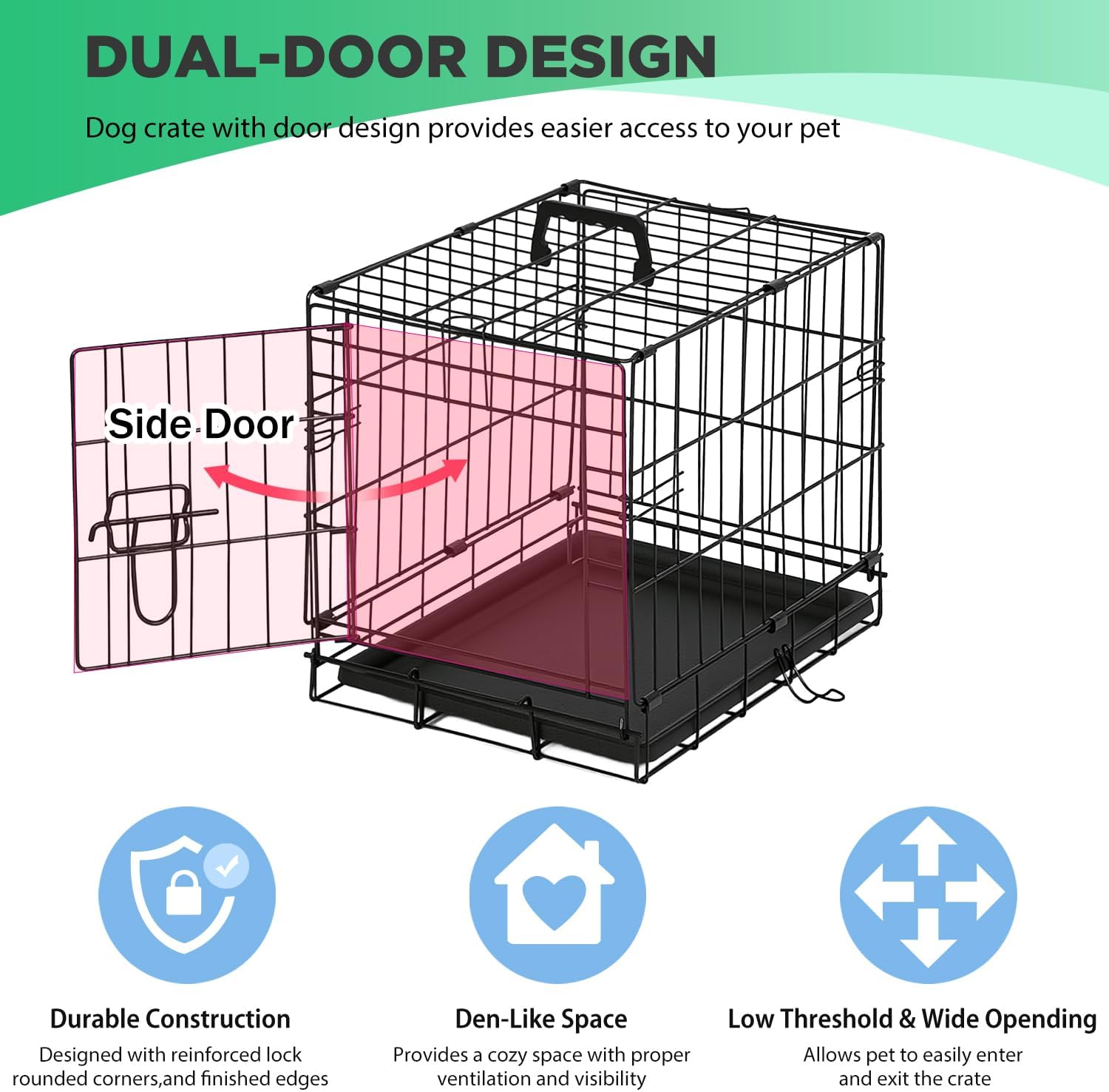 BestPet | Dog Crate | 48" | Black | Foldable Metal Kennel with Double Doors