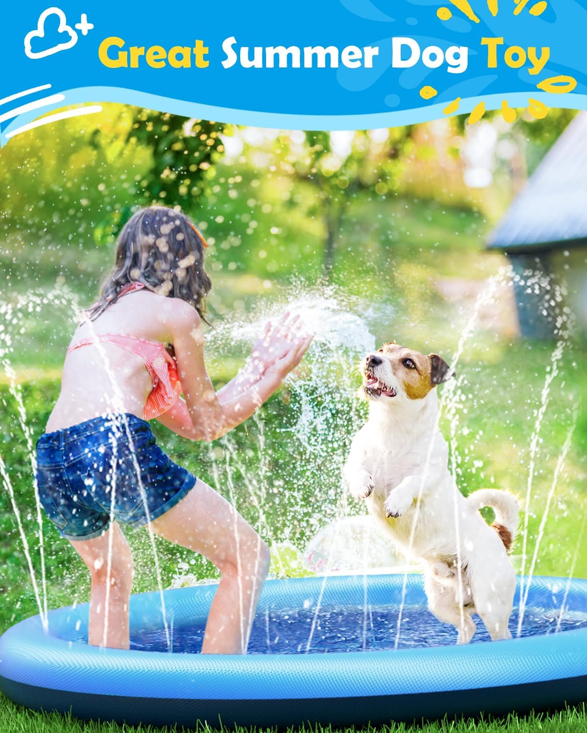 Peteast Dog Pool, Anti-Slip Splash Pad for Dogs, 67 in, Blue