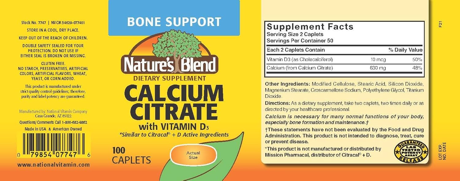 Nature's Blend Calcium Citrate with D3 100 Cplts