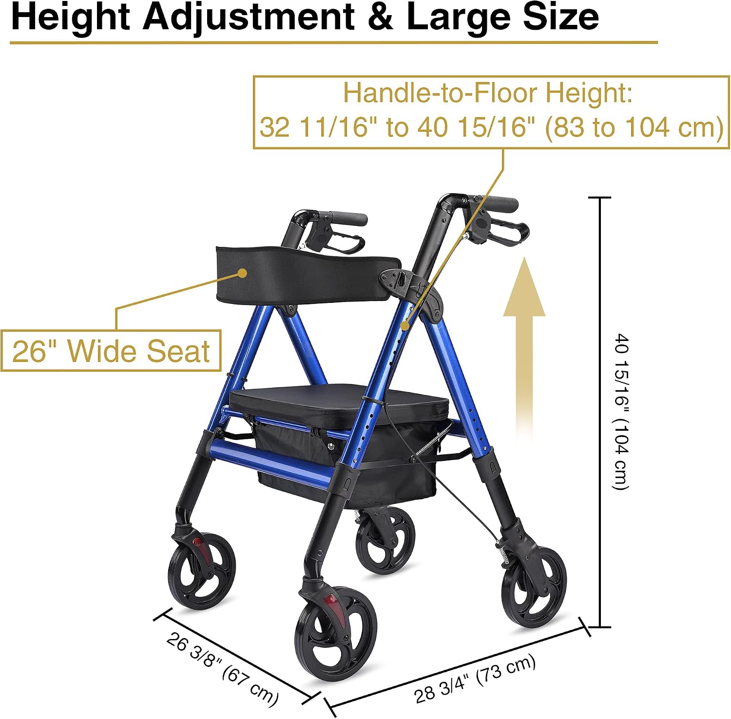 AW Rollator Walker with Seat Foldable, Medical Upright Bariatric Rolling