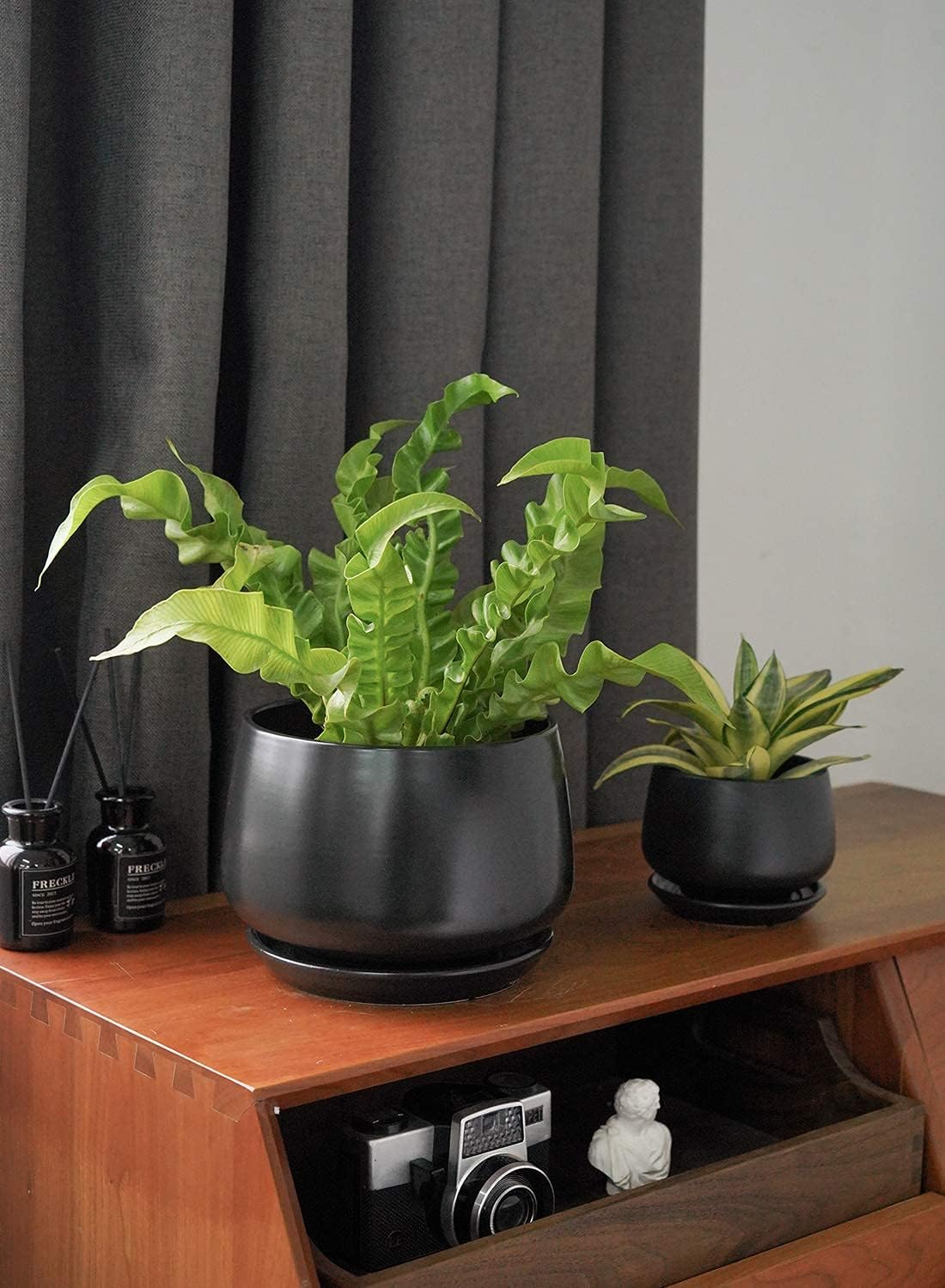 LE TAUCI Plant Pots, 4.1+5.1+6.5 inch, Set of 3, Ceramic Planters with Drainage Hole and Saucer, Indoor Flower Pot with Hole Mesh Pad, Gifts for Mom