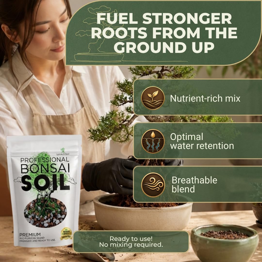 Professional Bonsai Soil Mix Ready to Use | Large 2.2 Quarts, Premium Potting Soil for Bonsai Trees