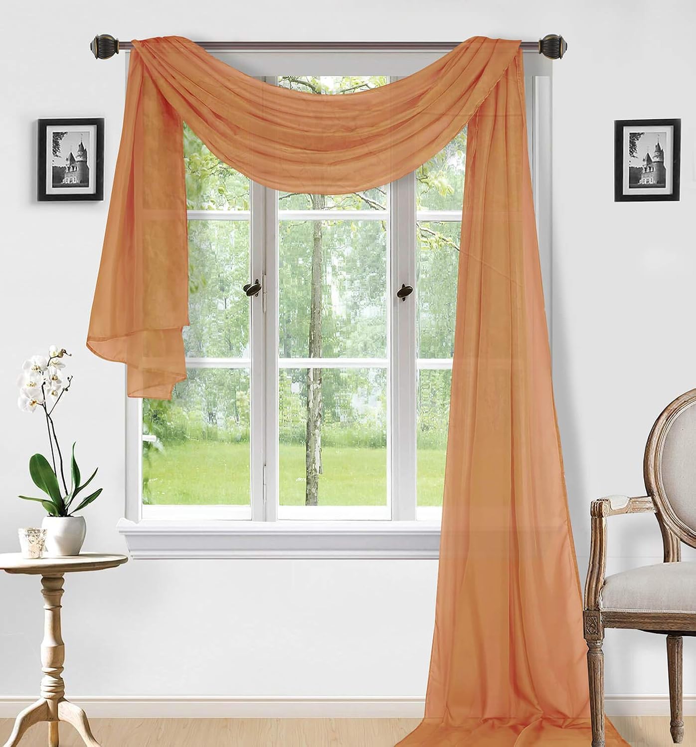 Sapphire Home Window Scarf Valance Curtains - Extra Long Sheer Valances for Windows - Voile Swag Curtains for Living Room, Kitchen, and Bedroom Decor