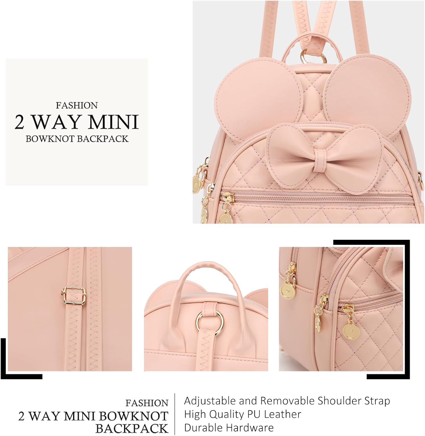 KL928 Girls Mini Backpack Bowknot Polka Dot Cute Small Daypacks Convertible Shoulder Bag Purse for Women