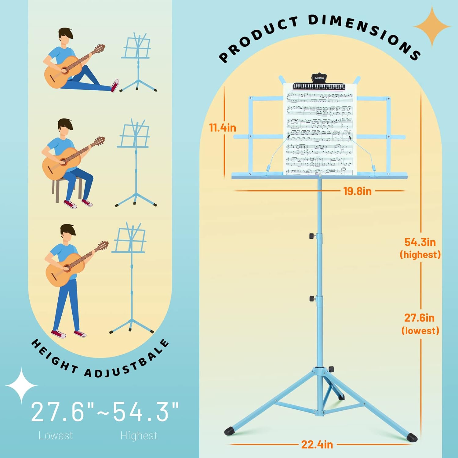 CAHAYA Sheet Music Stand Portable Folding Dual Use Desktop Book Holder