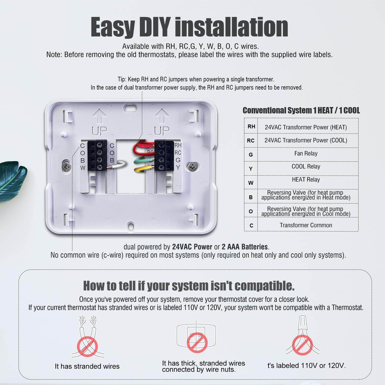 Aowel 1 Heat/ 1 Cool Non-Programmable Thermostat for Conventional System