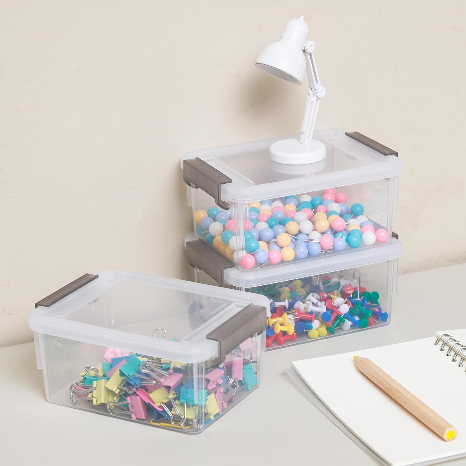 Citylife 10Packs 1.3Qt Small Storage Bins with Lids,Stackable Clear