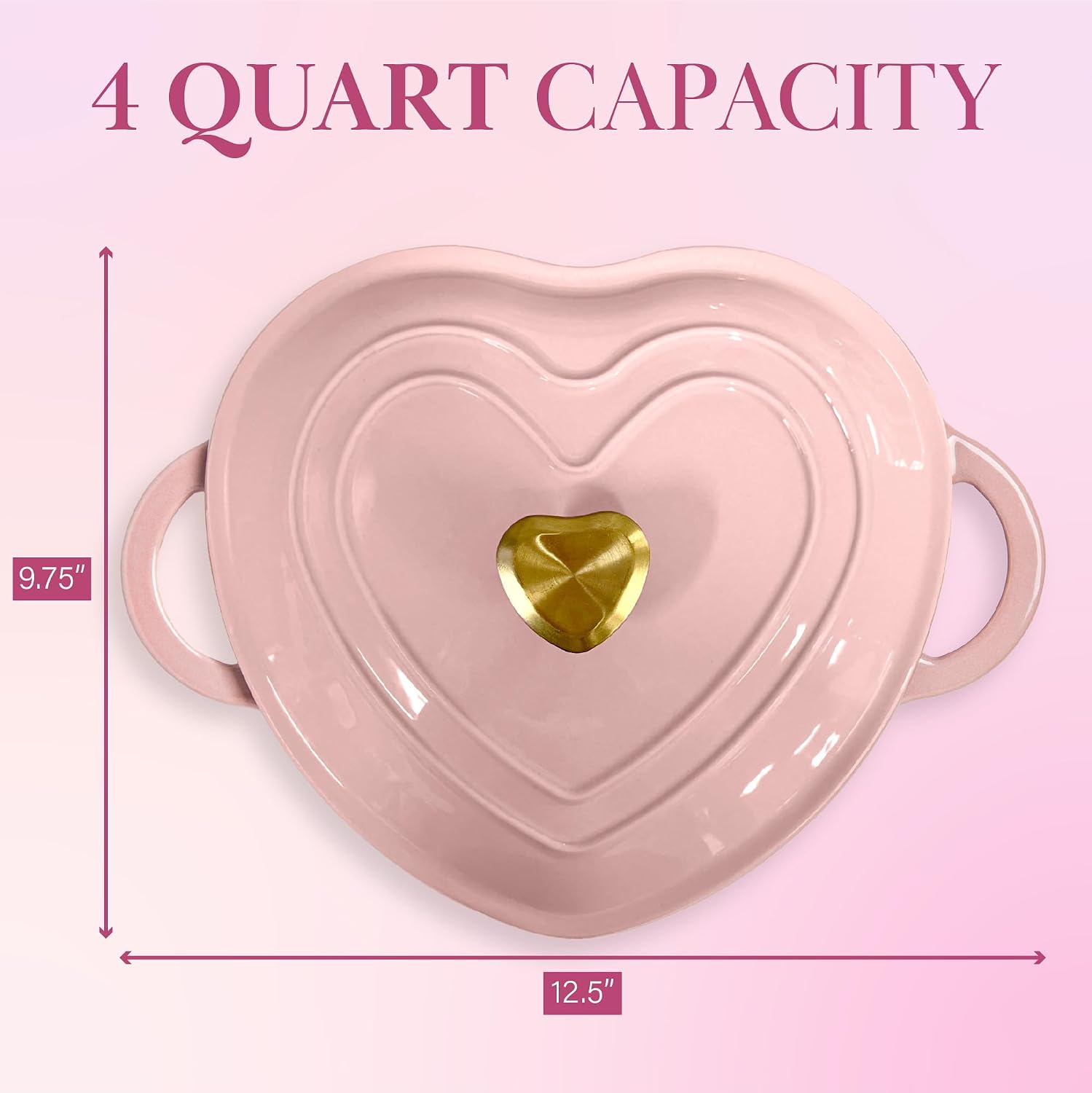 Paris Hilton Enameled Cast Iron Dutch Oven Pot with Lid, Heart-Shaped Dutch Oven, Durable Cast Iron Pot with Dual Handles, Oven Safe to 500°F, Works on All Stovetops, 2-Quart, Cream