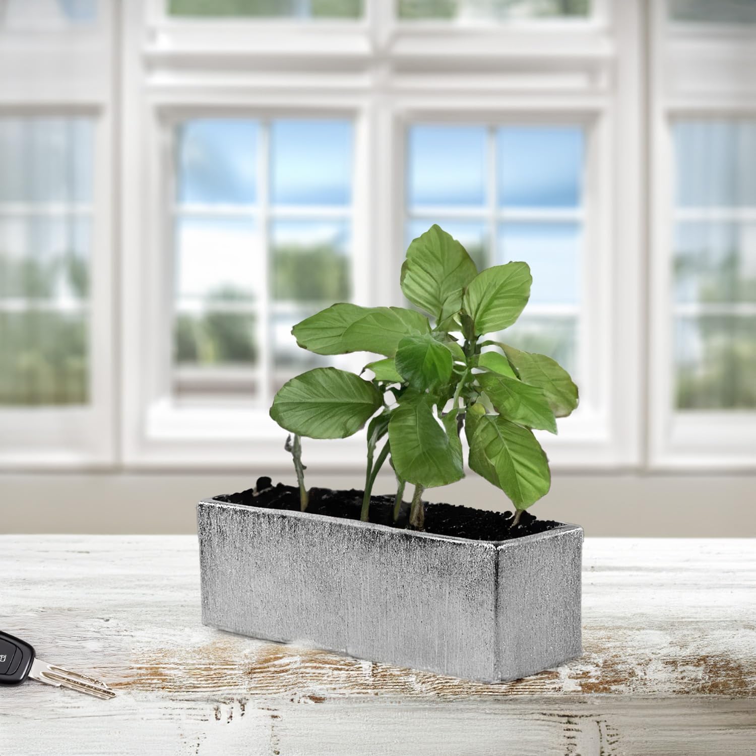 WGVI Long Rectangle Ceramic Planter Vase in White 14" x 4" x 4"H, Rectangular Box Block Terrarium Pot, Flower Arrangement, Tabletop Centerpiece