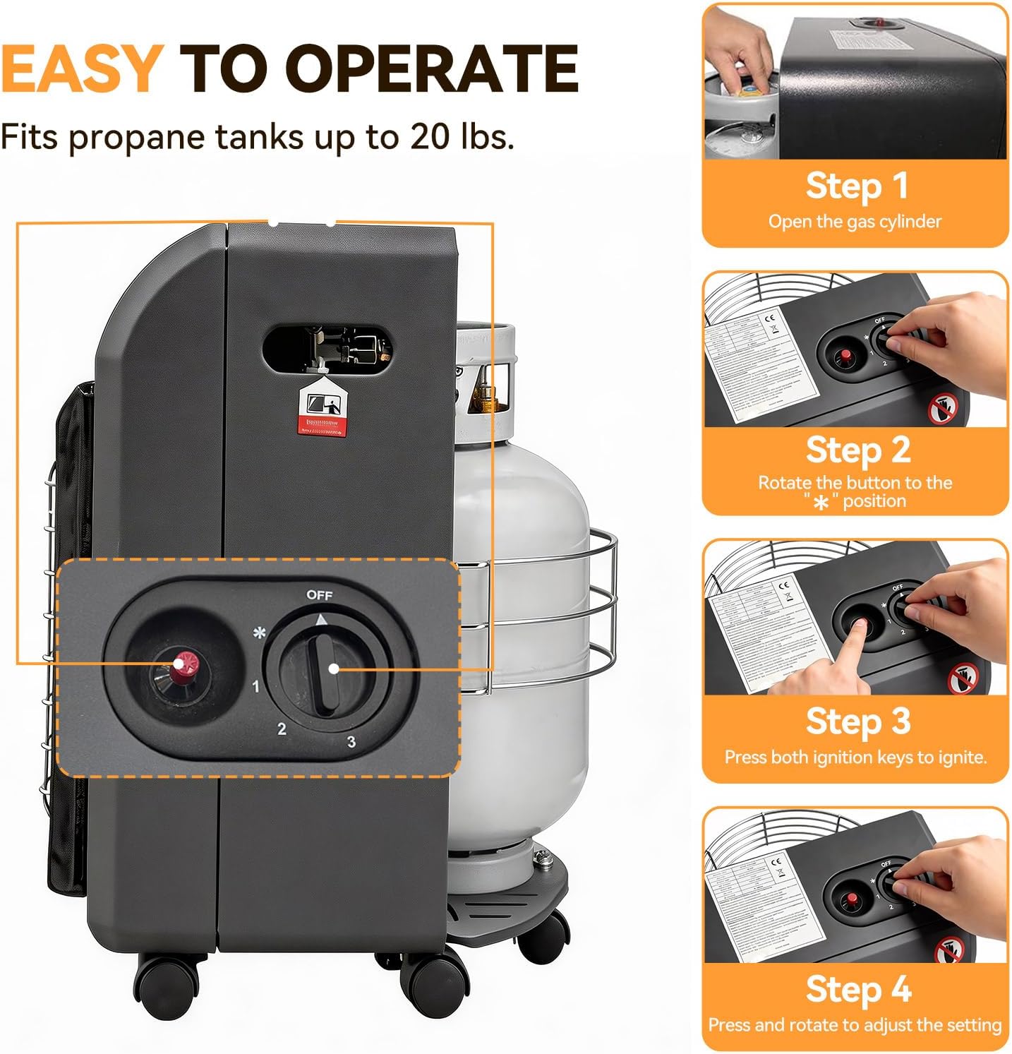 Propane Heater, 6400 to 18700 BTU Propane Cabinet Heater with 3 temperature settings & Tip-over Protection, Garage Radiator Heat up to 450 Sq.Ft