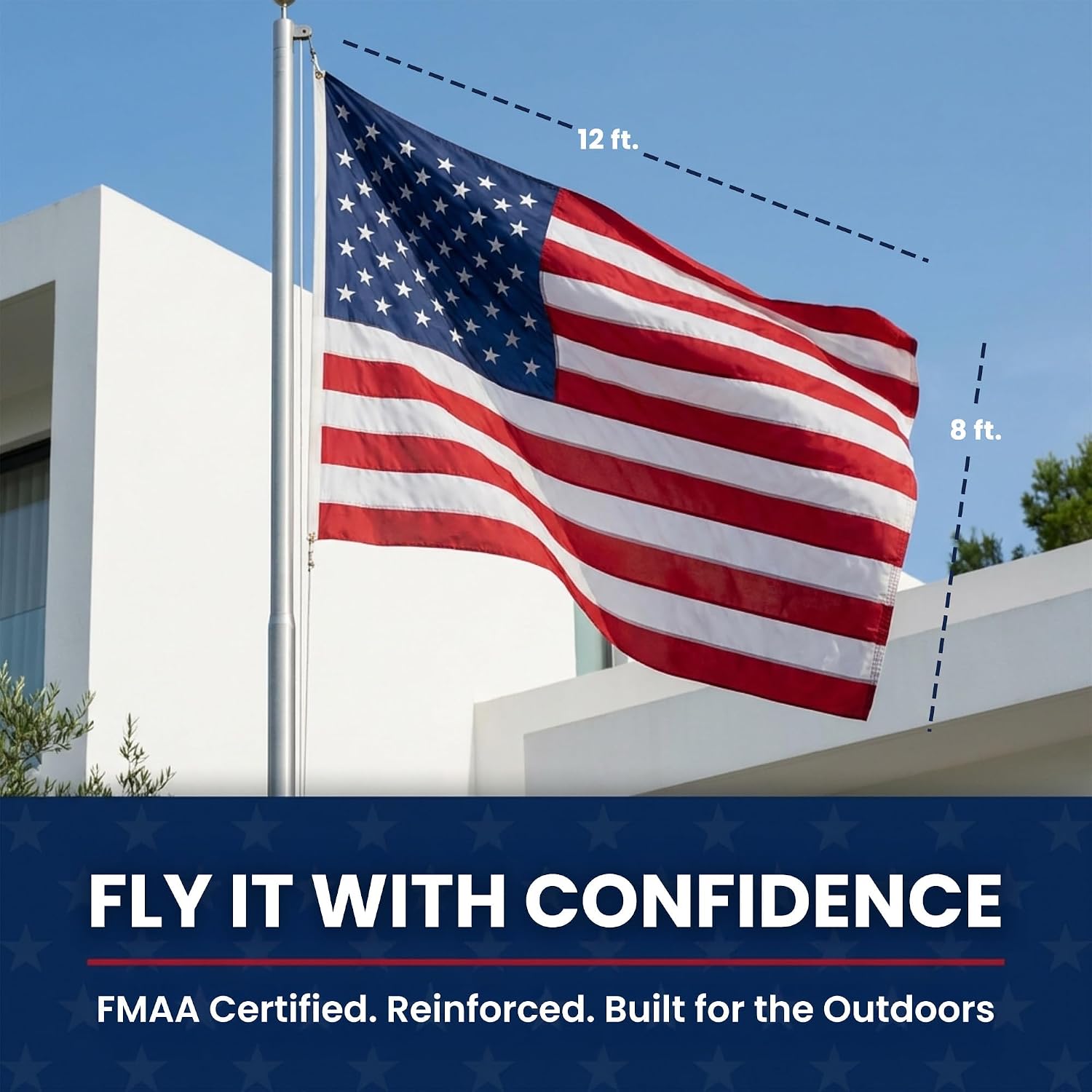 American Flag with Embroidered Stars and Sewn Stripes, Polyester - 6x10 ft | FMAA Certified PolyExtra Polyester Material, Heavy Duty Fade-Resistant American Flag for Outdoor or Indoor Use, Made in USA