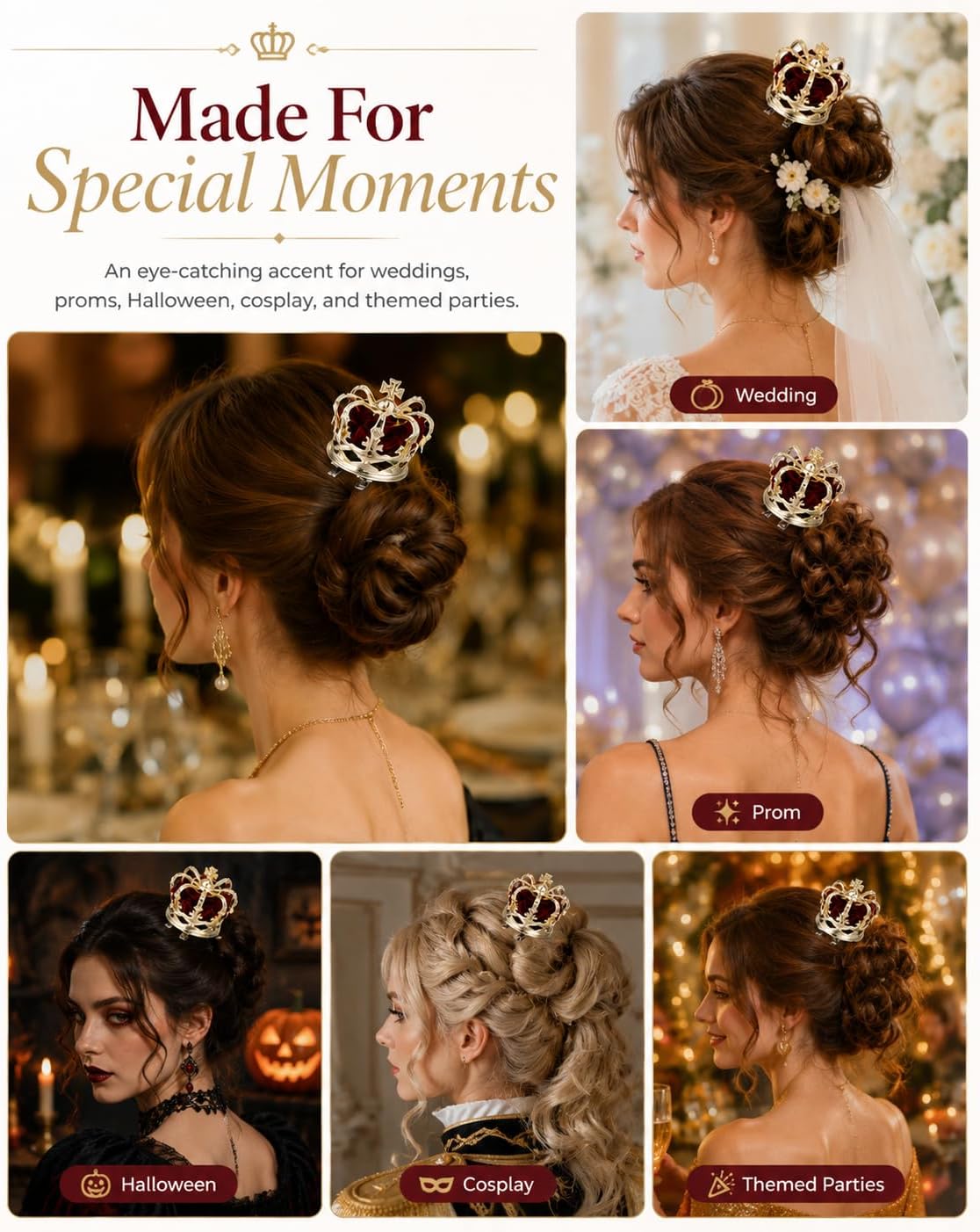 PRETYZOOM 3D Mini Queen Crown Hair Clip for Women