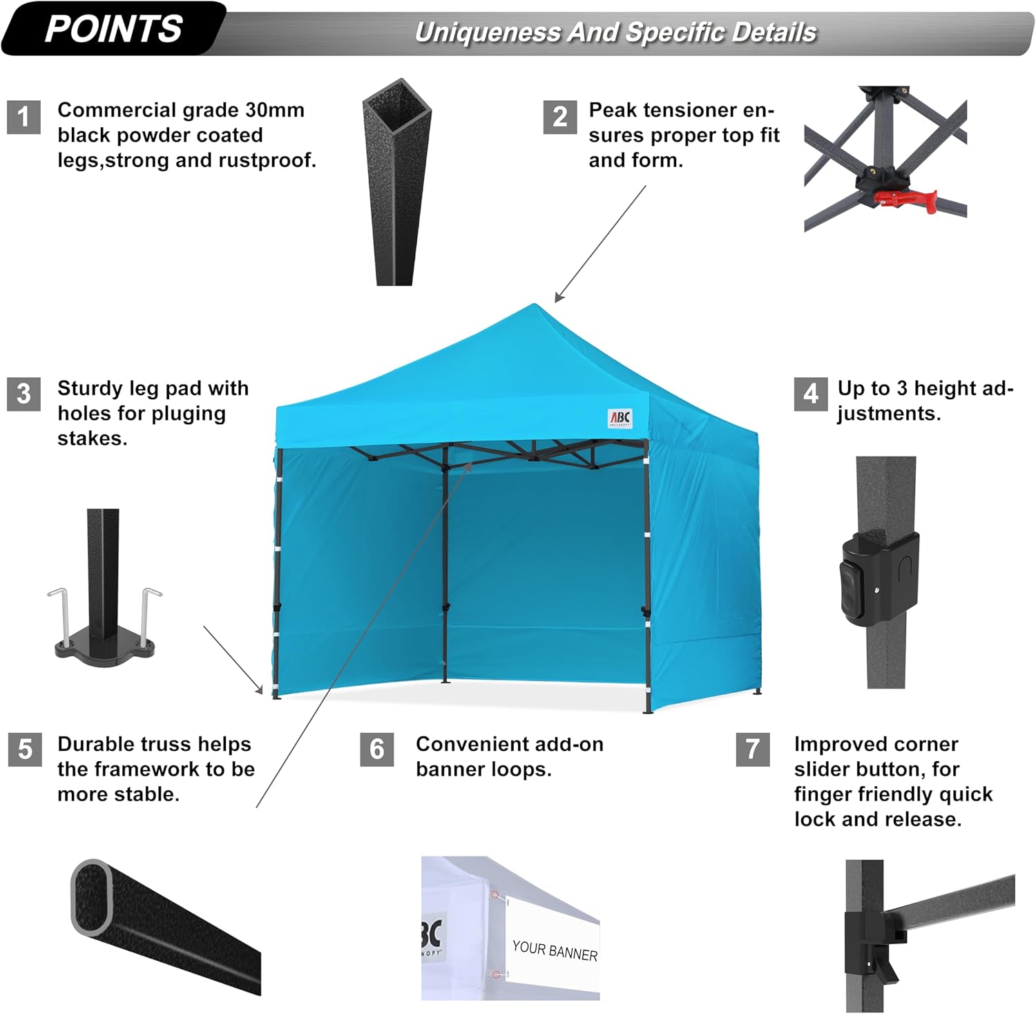 ABCCANOPY Heavy Duty Easy Pop up Canopy Tent with Sidewalls 10x20, Turquoise