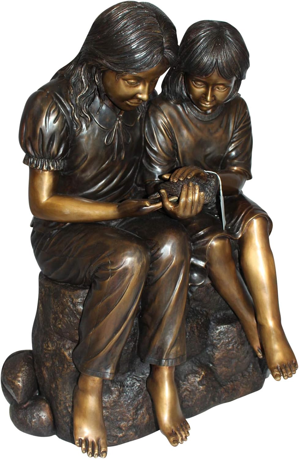 Nifao Two Children with Bird, Kids Medium Bronze Statue, 18"L x 26"W x 34"H