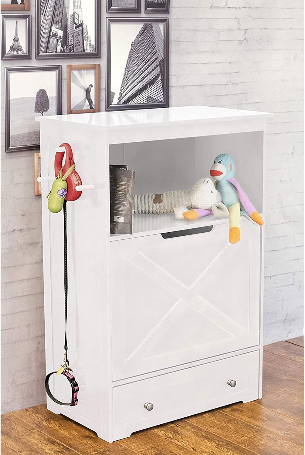 Windsor Pet Feeders with storage - dog bowl stand, pet feeder station, White 13.78?D x 24.02?W x 35.04?H