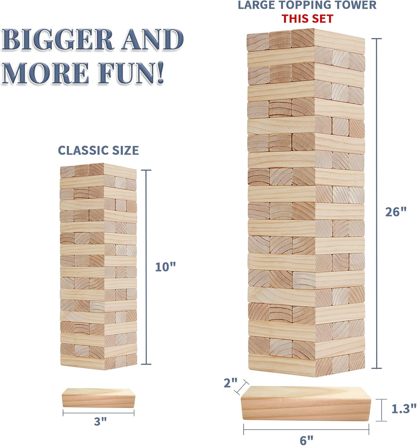 Megwoz Giant Tumble Tower Games for Kids and Adults 57 Blocks New Zealand Pine Wooden Blocks Stacking to Over 4.2FT Family Game for Indoors Outdoors