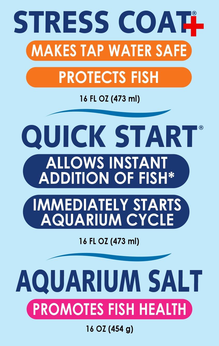 API Aquarium Starter Bundle Pack: One (1) Quick Start 16 oz., one (1) Stress Coat 16 oz., one (1) Aquarium Salt 16 oz.