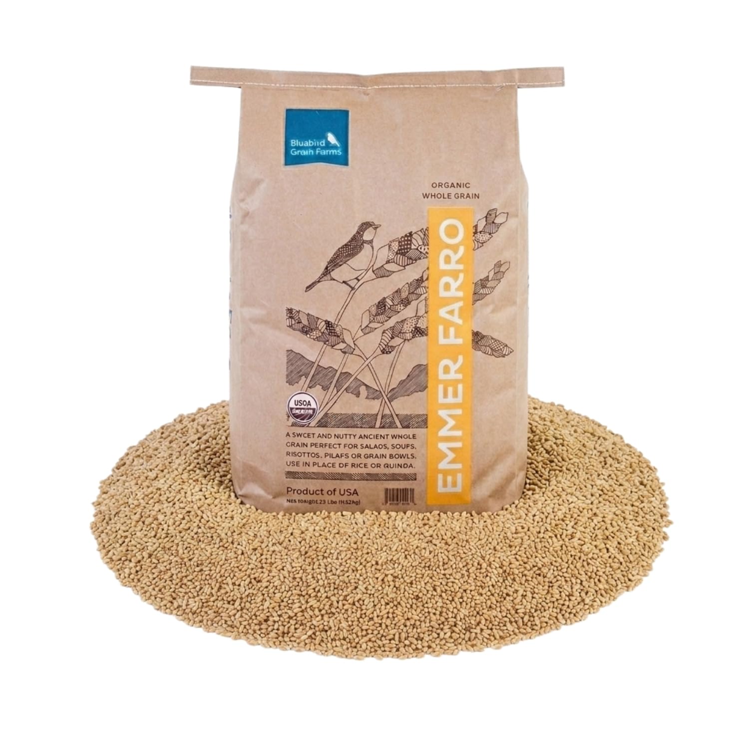 Bluebird Grain Farms Organic Whole Grain Emmer Farro, 1 Lb.