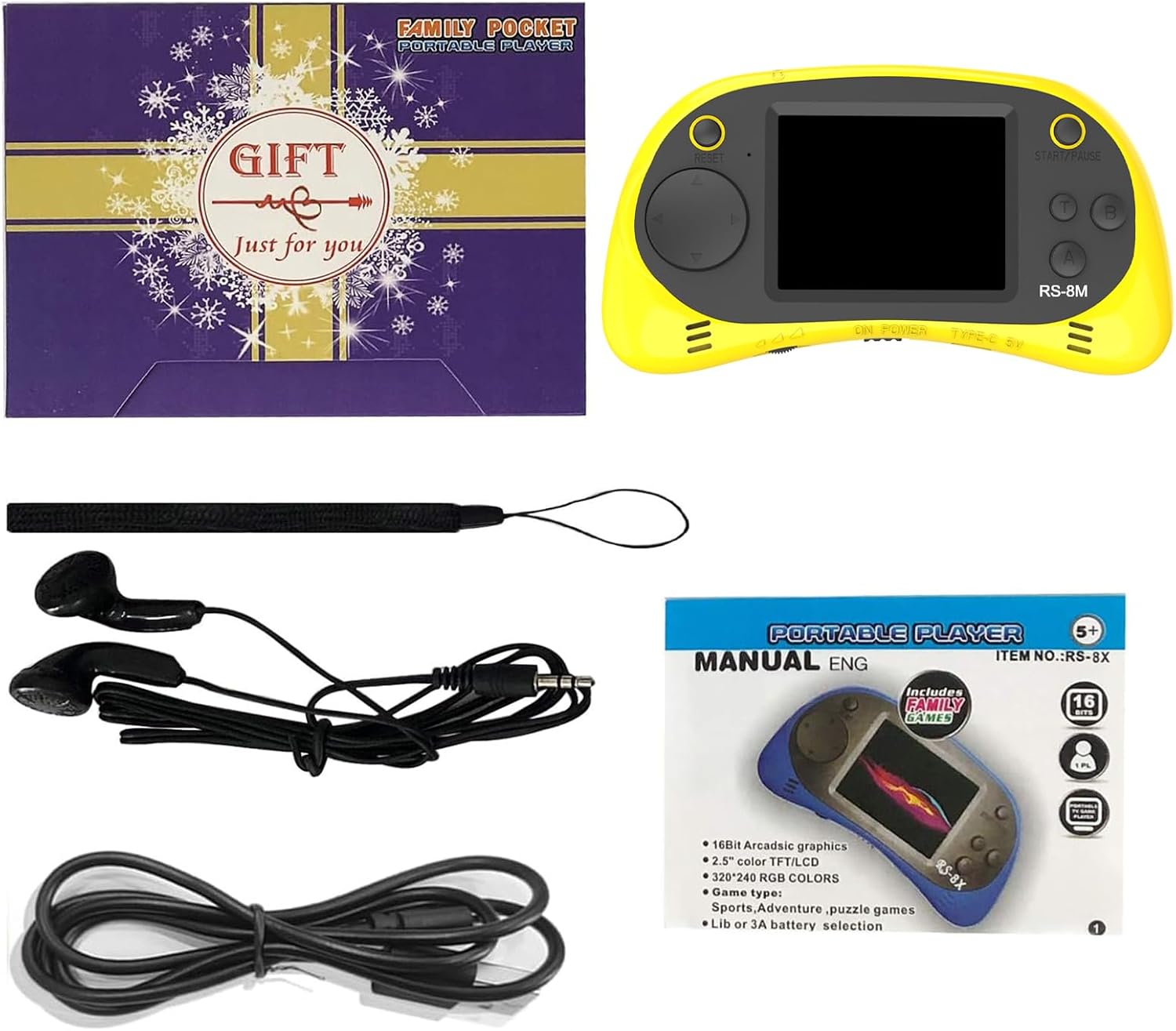 Kids Handheld Portable Video Game Player with 200 Games - 16 Bit 2.5 Inch Screen Mini Retro Electronic Machine for Boys Girls