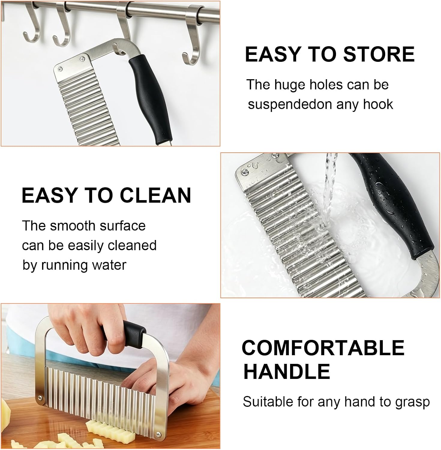 Crinkle Cutter, French Fry Cutter for Potatoes, Upgraded Stainless Steel Blade