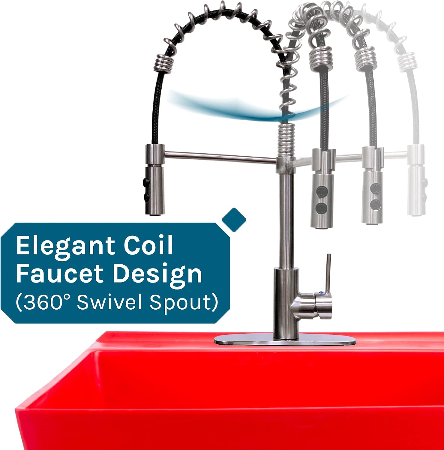 Utility Sink Extra-Deep Laundry Tub in White with High-Arc Stainless Steel Coil Pull-Down Sprayer Faucet, Integrated Supply Lines, P-Trap Kit