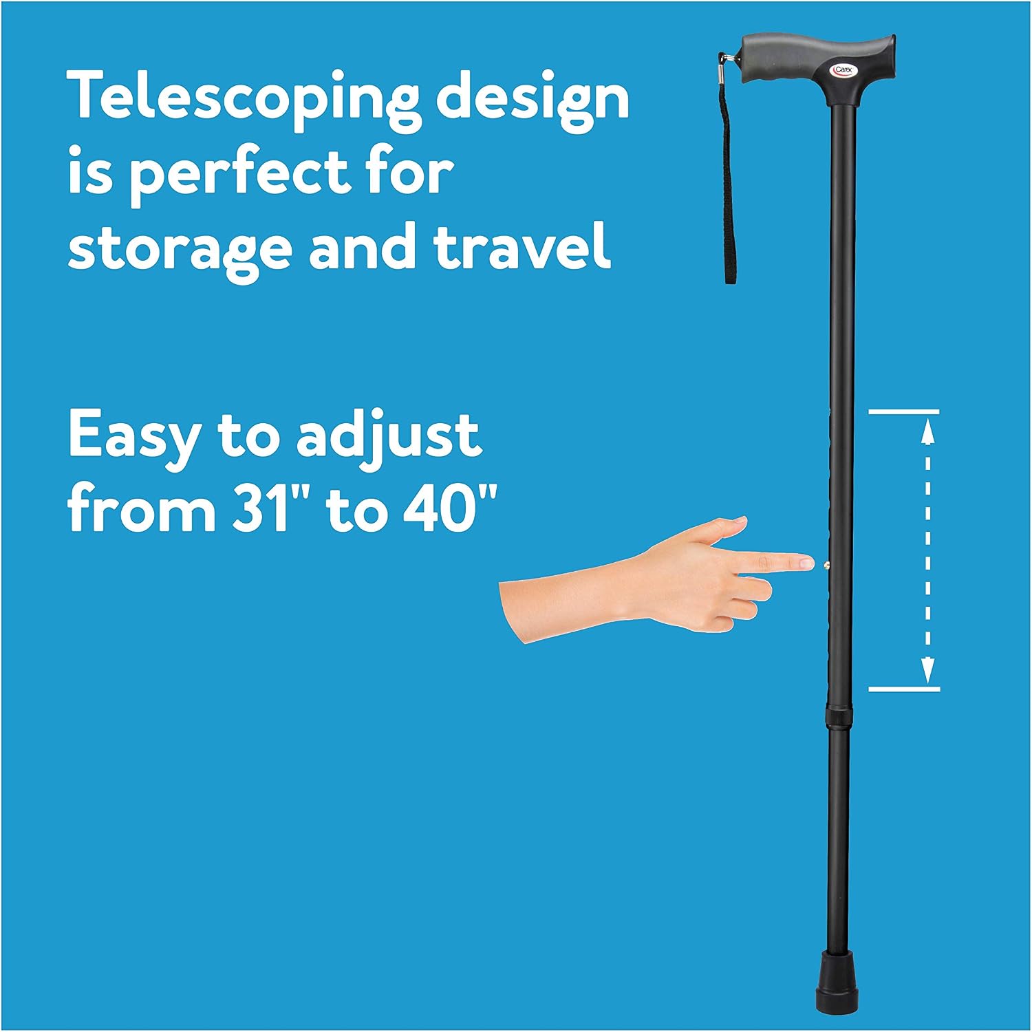 Carex Soft Grip Walking Cane with Strap, Anti-Slip Walking Cane for Easy Maneuvering, Walk Stick for Seniors & Adults with Added Support and Adjustable for Balance, Supports up to 250 lbs