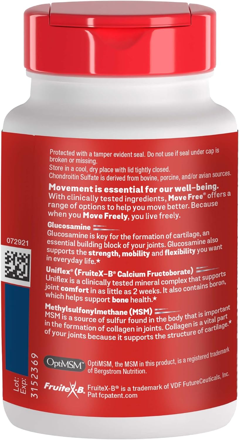 Move Free Advanced Joint Support, Glucosamine, Chondroitin + MSM - 120 ct | Supports Mobility Comfort Strength Flexibility & Bone, 40 Servings, Bone & Joint Support Supplement tablets, Fruitx-B
