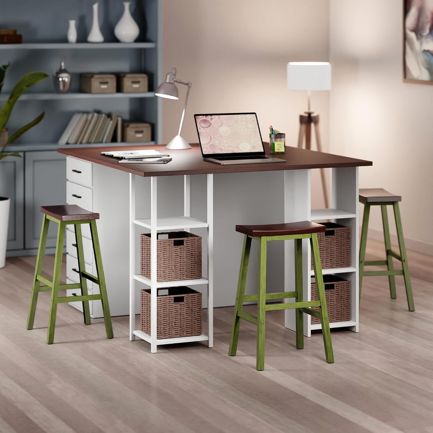 Winsome Satori Saddle Seat Counter Stool, Walnut, 24" | Classic Backless Bar Chairs for Kitchen & Dining Room Seating, Timeless Essential Furniture for Home, Dorm, Apartments