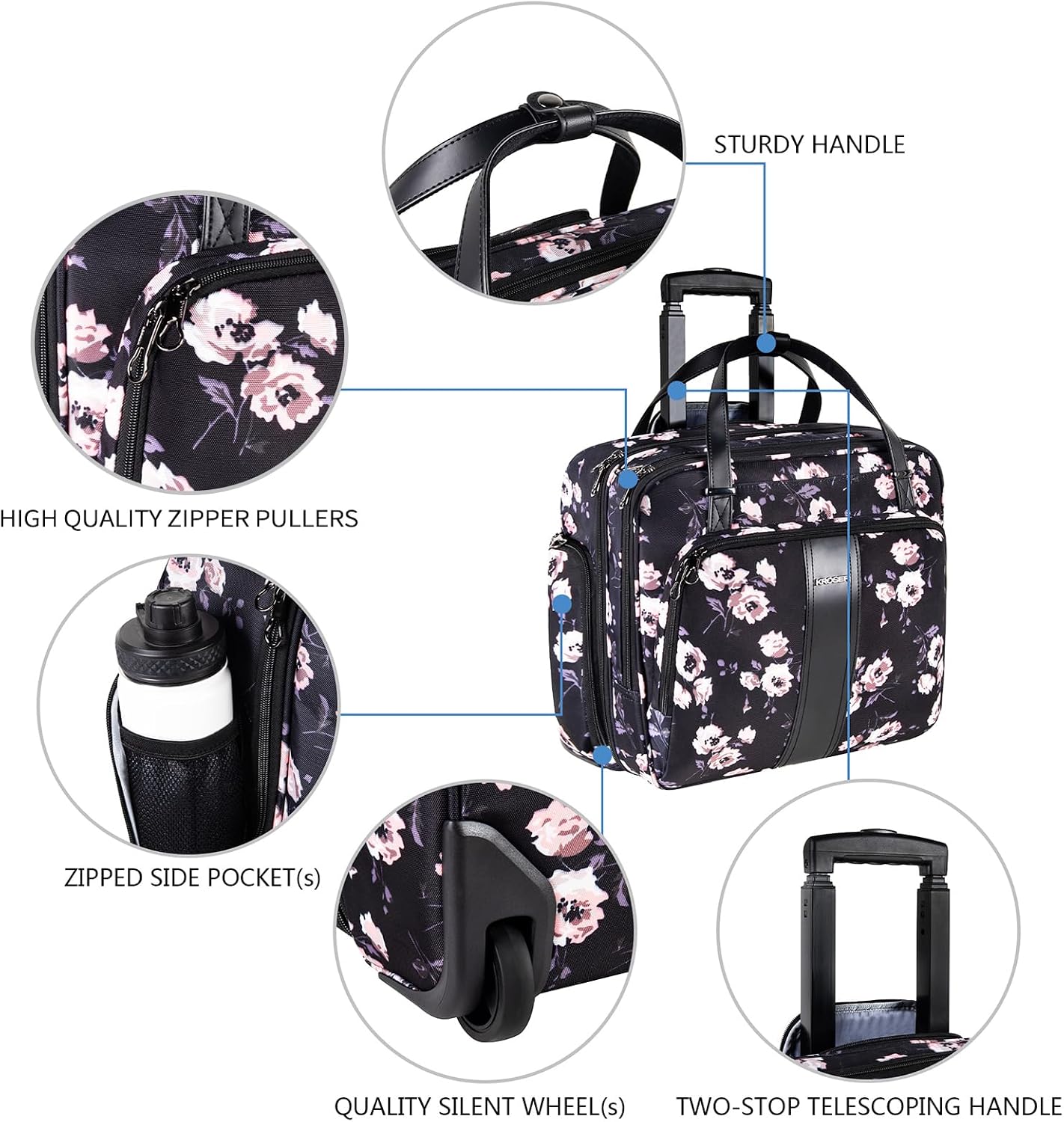 KROSER 15.6 Inch Rolling Laptop Computer Bag,Wheeled Briefcase for women