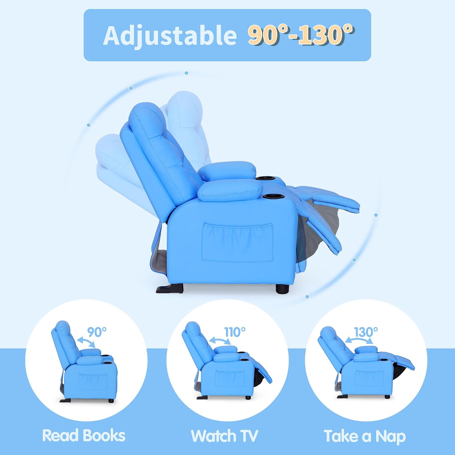 MCombo Big Kids Recliner for Ages 3+, Toddlers Recliner 7355 Velvet, Blue